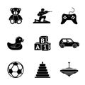Toys icons set with - car, duck, bear, pyramid Royalty Free Stock Photo