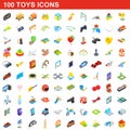 100 toys icons set, isometric 3d style Royalty Free Stock Photo