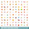 100 toys for kids icons set, cartoon style