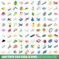 100 toys for kids icons set, isometric 3d style