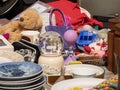 Toys for kids on a table at flea market Royalty Free Stock Photo