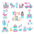 Toys for little princesses. Set of vector cliparts.