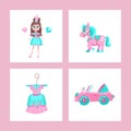 Toys for little princesses. Set of vector cliparts. Royalty Free Stock Photo