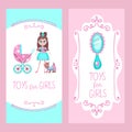 Toys for little princesses. Set of vector cliparts. Royalty Free Stock Photo