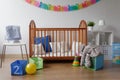 Toys in modern baby bedroom Royalty Free Stock Photo