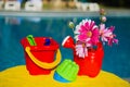 Toys near swimming pool Royalty Free Stock Photo