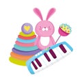 Toys object for small kids to play cartoon pyramid rabbit and piano