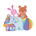 Toys object for small kids to play cartoon rabbit bear elephant ball drum