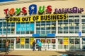 Toys R Us logo and `Going out of business` announcement Royalty Free Stock Photo