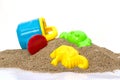 Toys on sand with white background. Royalty Free Stock Photo