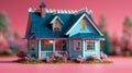 Toys in the shape of a house on a pink carpet Royalty Free Stock Photo