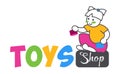 ÃÂ¡ute funny vector girl playing toys isolated on white background. Toys shop logo flat color style for use kids store.