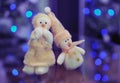 Toys of snowman and snow woman in love Royalty Free Stock Photo