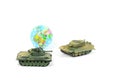 Toys Tank plastic as World War on white background, War, fight army soldier tank Sample picture or War scenario concept