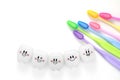 Toys teeth dental in a smiling mood with tooth brush Royalty Free Stock Photo