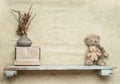 toys on a wooden shelf as digital backdrop or background for newborn baby photography, newborn photo setup and
