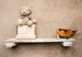 toys on a wooden shelf as digital backdrop or background for newborn baby photography, newborn photo setup and