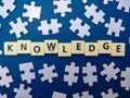 Toys word and white puzzle with the word KNOWLEDGE Royalty Free Stock Photo
