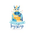 Toyshop for kids logo design, cute badge can be used for baby store, kids market vector Illustration on a white Royalty Free Stock Photo