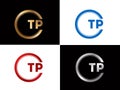 TP text gold black silver modern creative alphabet letter logo design vector icon