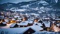 tPanoramic view of village in winter, mountain landscape on Royalty Free Stock Photo
