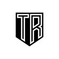 TR Logo monogram shield geometric white line inside black shield color design