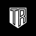 TR Logo monogram shield geometric black line inside white shield color design