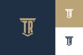 TR monogram initials logo design with pillar icon. Attorney law logo design