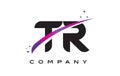 TR T R Black Letter Logo Design with Purple Magenta Swoosh
