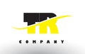 TR T R Black and Yellow Letter Logo with Swoosh.