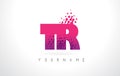 TR T R Letter Logo with Pink Purple Color and Particles Dots Design.