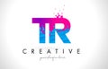 TR T R Letter Logo with Shattered Broken Blue Pink Texture Design Vector.