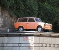 Trabant at nuclear fallout shelter in Brno