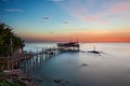 Trabocchi Coast, Chieti, Abruzzo, Italy: landscape of the Adriatic sea coast at dawn with a traditional Mediterranean fishing hut