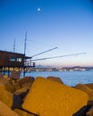 Trabocco during a sunset on the Pier at the Port of Pescara, Italy. Royalty Free Stock Photo