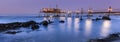 Trabucco in abuzzo at sunset panoramic view Royalty Free Stock Photo
