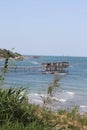 A trabucco fishing hut on the Italian Adriatic coast. Royalty Free Stock Photo