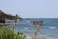 A trabucco fishing hut on the Italian Adriatic coast. Royalty Free Stock Photo