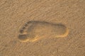 Trace on bare foot on the sea beach Royalty Free Stock Photo