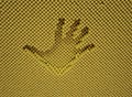 Trace children`s hands. handprint on printscreen Royalty Free Stock Photo
