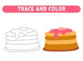 Trace and color cake. Worksheet for kids