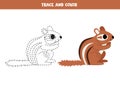 Trace and color cartoon chipmunk. Worksheet for children.