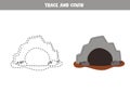 Trace and color cartoon wolf lair. Worksheet for children