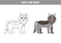 Trace and color cartoon wolf. Worksheet for children