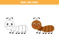 Trace and color cute ant. Worksheet for kids. Royalty Free Stock Photo