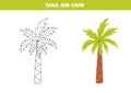 Trace and color cartoon palm. Worksheet for children Royalty Free Stock Photo