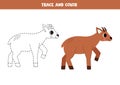 Trace and color cartoon pudu. Worksheet for children. Royalty Free Stock Photo