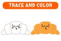 Trace and color cute croissant Educational game Worksheet for kids