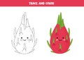 Trace and color cute dragon fruit or pitaya. Printable worksheet for children.