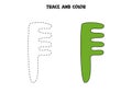 Trace and color cute hand drawn comb. Worksheet for children.